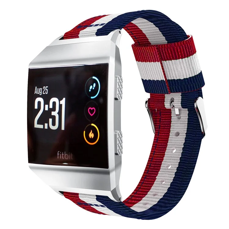For Fitbit Ionic Vertical Stripes Nylon Watch Band, Width: 22mm -  Red/White/Blue