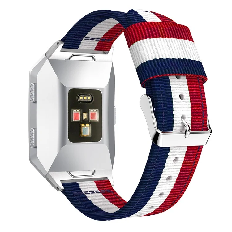 For Fitbit Ionic Vertical Stripes Nylon Watch Band, Width: 22mm -  Red/White/Blue