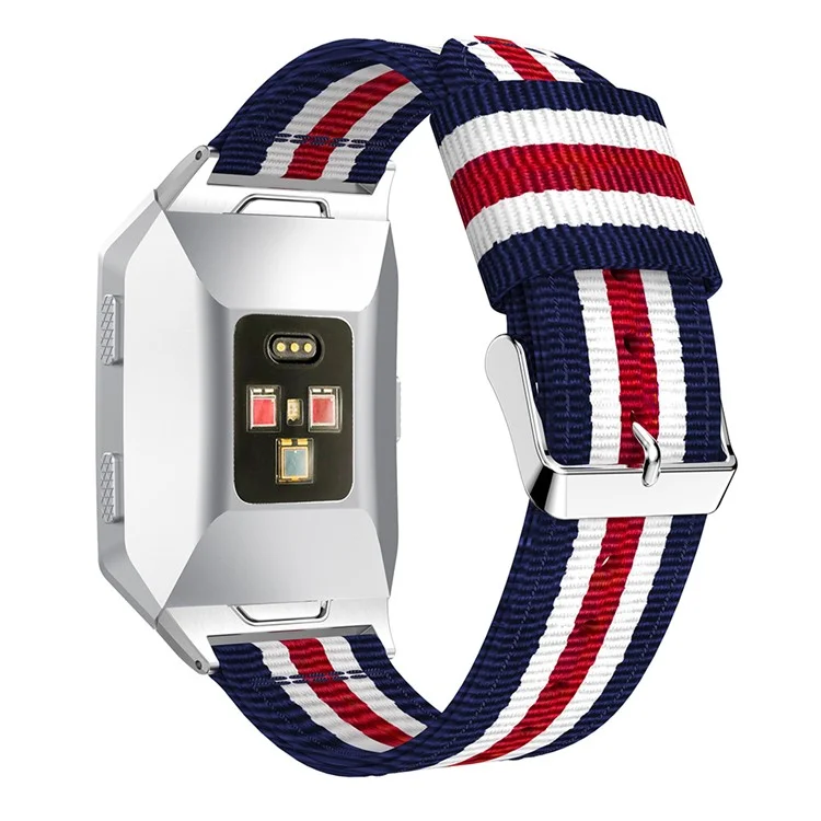 Vertical Stripes Nylon Watch Strap Replacement for Fitbit Ionic, Width: 22mm - Blue/White/Red