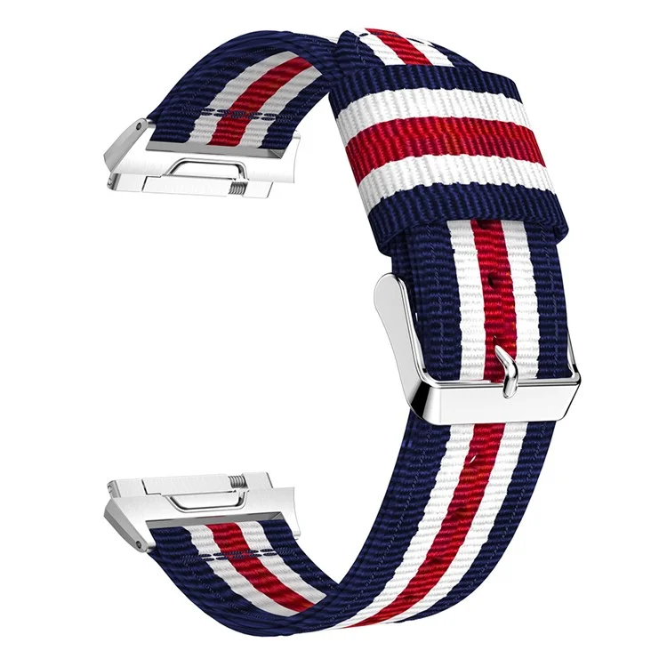 Vertical Stripes Nylon Watch Strap Replacement for Fitbit Ionic, Width: 22mm - Blue/White/Red