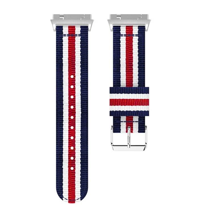 Vertical Stripes Nylon Watch Strap Replacement for Fitbit Ionic, Width: 22mm - Blue/White/Red