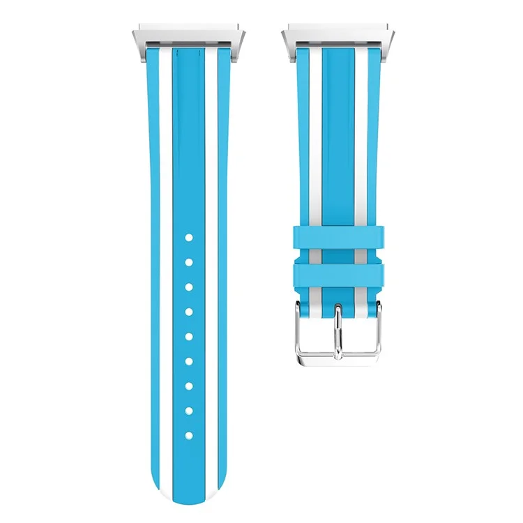22mm Five Vertical Stripe Soft Silicone Watch Replacement Band + Plug For Fitbit Ionic - Blue / White