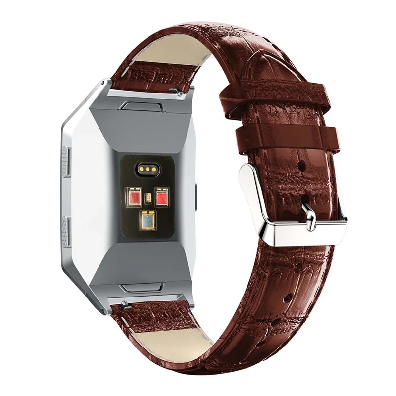 22mm Crocodile Texture Genuine Leather Watch Replacement Band for Fitbit Ionic - Coffee