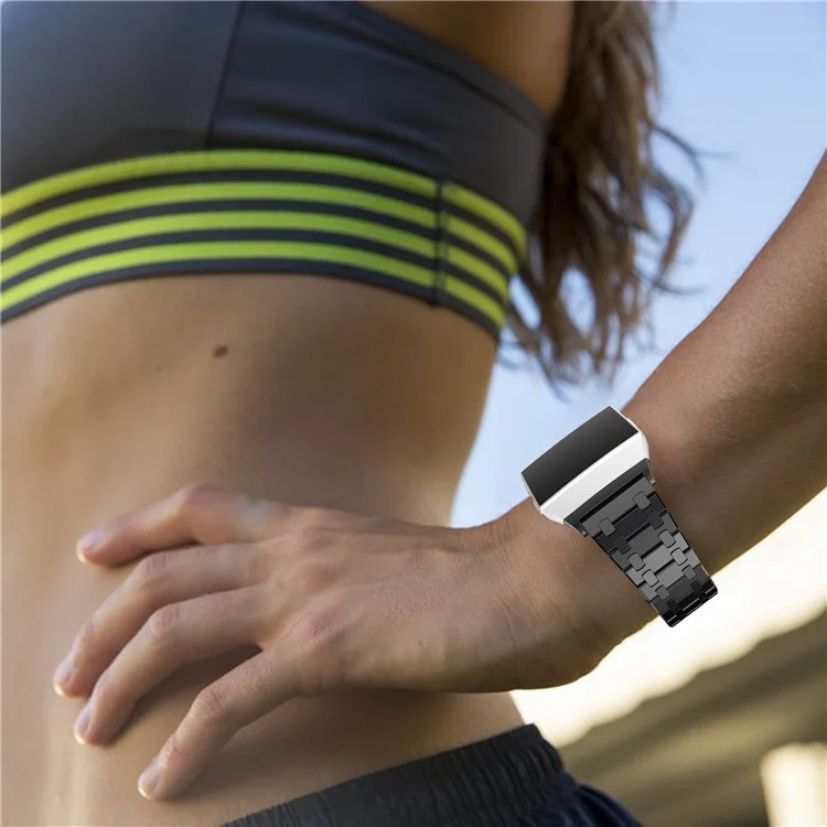 22mm 316L Stainless Steel Butterfly Buckle Watch Strap for Fitbit Ionic - Black