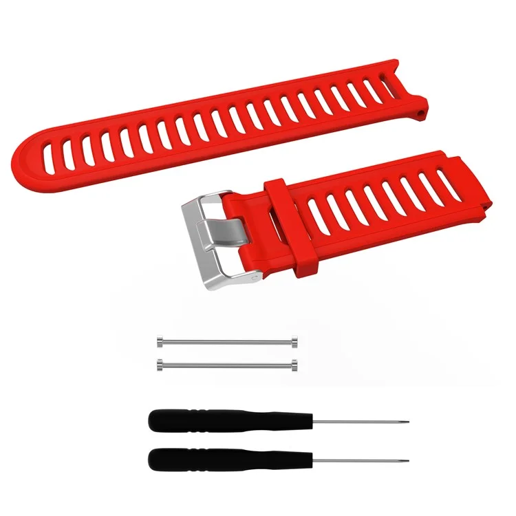 Flexible Silicone Watch Band with Metal Buckle Delivery Tool Kit For Garmin Forerunner 910xt - Red