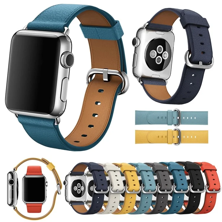 Litchi Texture Genuine Leather Watch Band for Apple Watch Series 3/2/1 42mm - Black