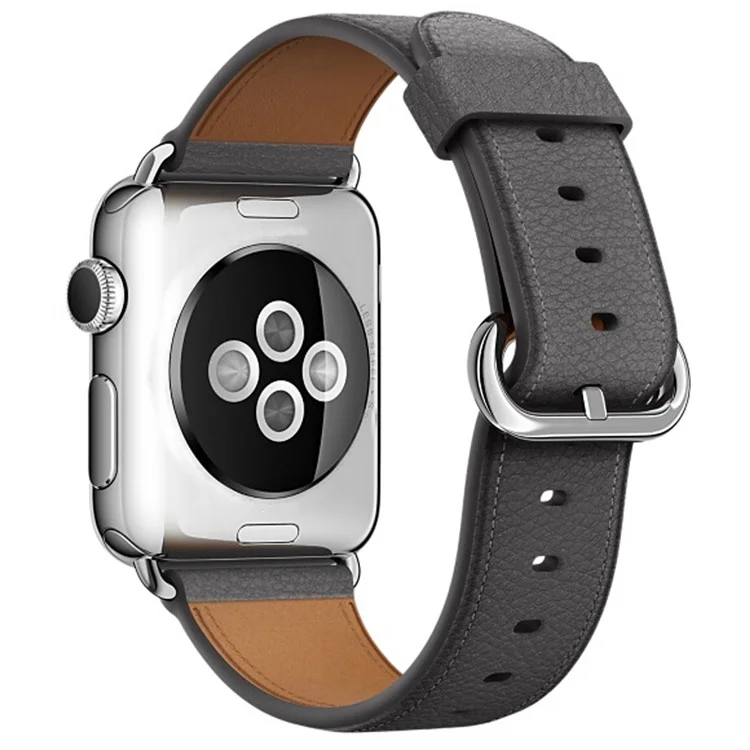 For Apple Watch Ultra 3 2 1 49mm / Series 11 10 46mm / 9 8 7 45mm / SE3 SE2 SE 6 5 4 44mm / 3 2 1 42mm Litchi Texture Genuine Leather Watch Band Wrist Strap Replacement - Grey