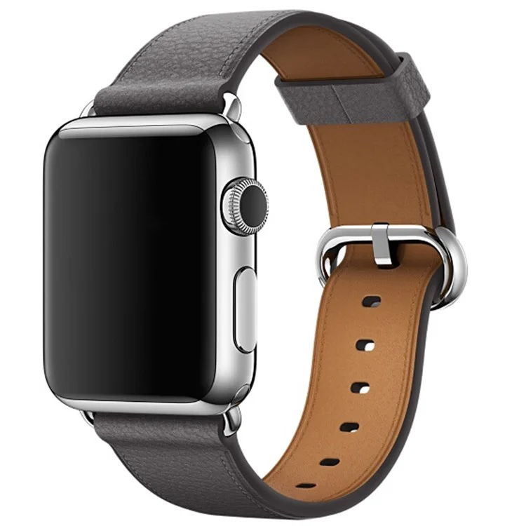 For Apple Watch Ultra 3 2 1 49mm / Series 11 10 46mm / 9 8 7 45mm / SE3 SE2 SE 6 5 4 44mm / 3 2 1 42mm Litchi Texture Genuine Leather Watch Band Wrist Strap Replacement - Grey