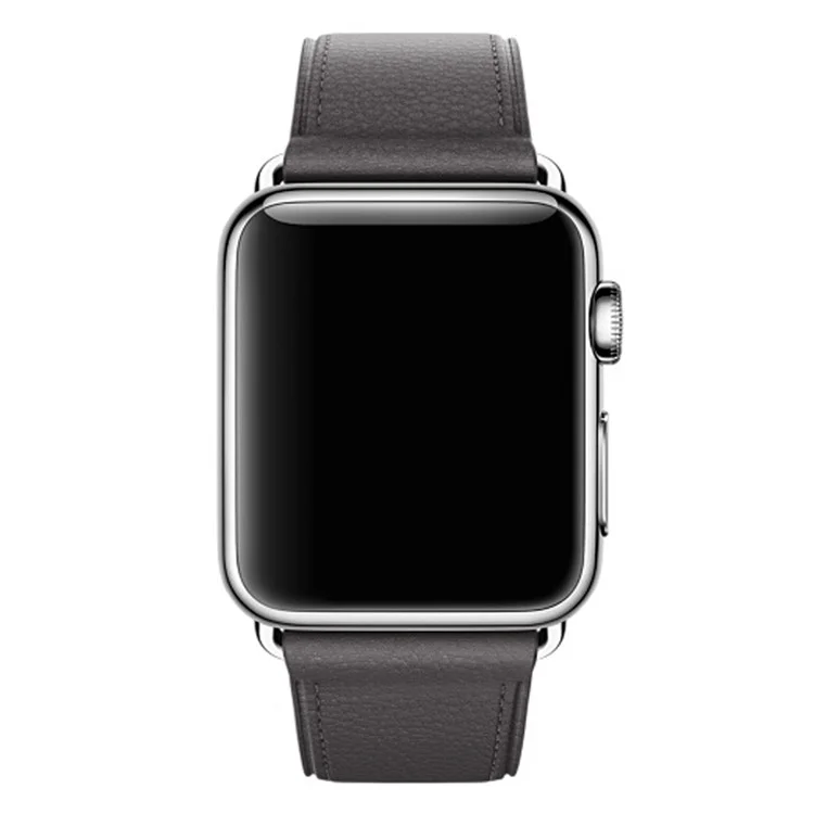 For Apple Watch Ultra 3 2 1 49mm / Series 11 10 46mm / 9 8 7 45mm / SE3 SE2 SE 6 5 4 44mm / 3 2 1 42mm Litchi Texture Genuine Leather Watch Band Wrist Strap Replacement - Grey