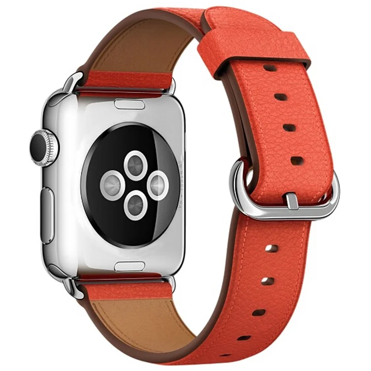 Para Apple Watch Series 10 46mm / Ultra 2 Ultra 49mm / 9 8 7 45mm / SE (2023) SE (2022) SE 6 5 4 44mm / 3 2 1 42mm Litchi Texture Genuine Leather Watch Band Wrist Strap Replacement - Vermelho