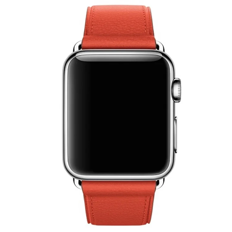 Para Apple Watch Series 10 46mm / Ultra 2 Ultra 49mm / 9 8 7 45mm / SE (2023) SE (2022) SE 6 5 4 44mm / 3 2 1 42mm Litchi Texture Genuine Leather Watch Band Wrist Strap Replacement - Vermelho