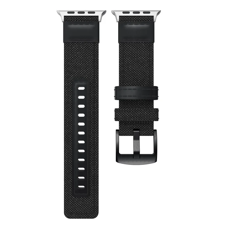 22mm Canvas + Leather Watch Strap + Connector for Apple Watch Series 3/2/1 38mm - Black