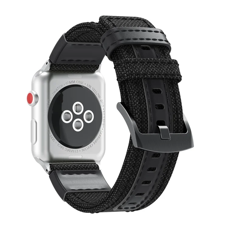 22mm Canvas + Leather Watch Strap + Connector for Apple Watch Series 3/2/1 38mm - Black