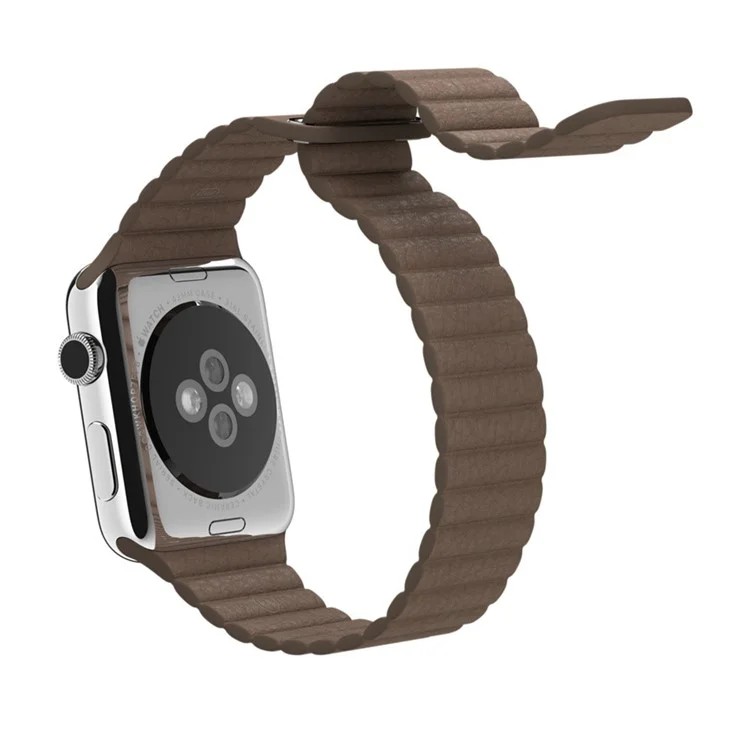 Magnetic Leather Watch Wrist Watch Replacement Strap for Apple Watch Series 3/2/1 42mm - Coffee