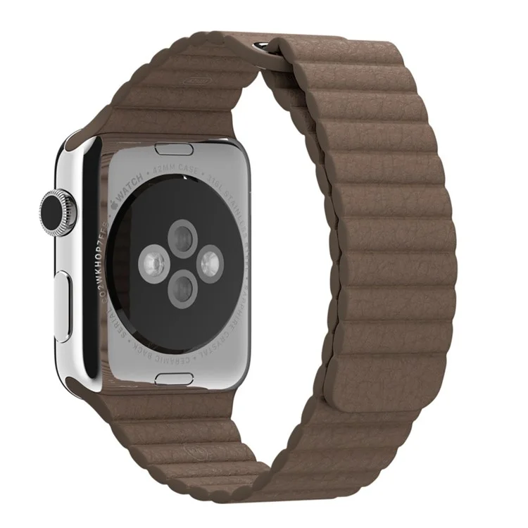 Magnetic Leather Watch Wrist Watch Replacement Strap for Apple Watch Series 3/2/1 42mm - Coffee