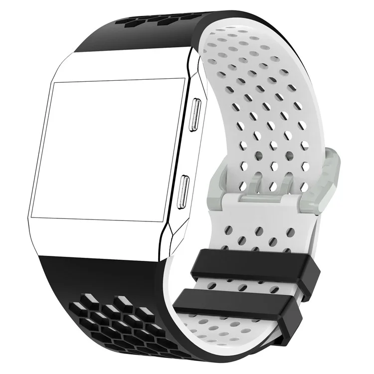 Two-tone Silicone Hollow Watch Band for Fitbit Ionic - Black + White