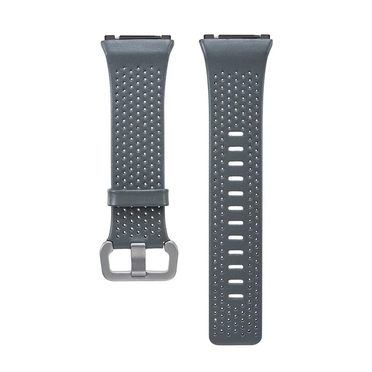 6.5-8.5inch Breathable Holes Genuine Leather Watch Strap for Fitbit Ionic - Grey