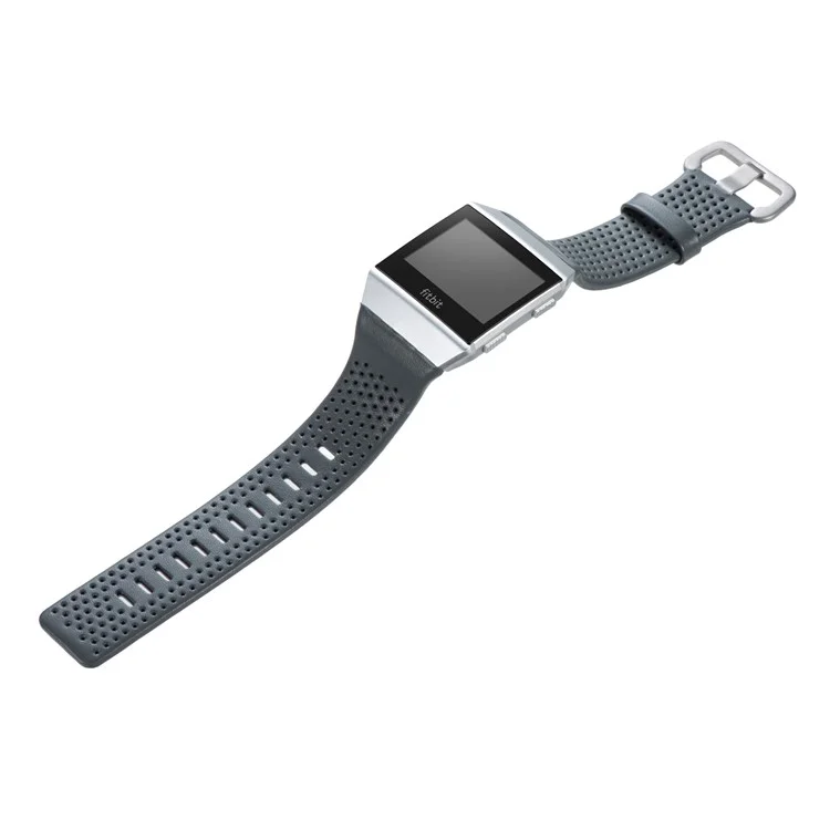 6.5-8.5inch Breathable Holes Genuine Leather Watch Strap for Fitbit Ionic - Grey