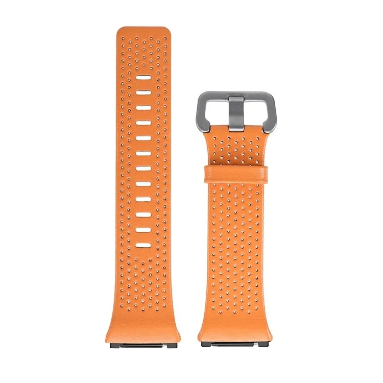 6.5-8.5inch Breathable Holes Genuine Leather Sports Watch Band for Fitbit Ionic - Orange
