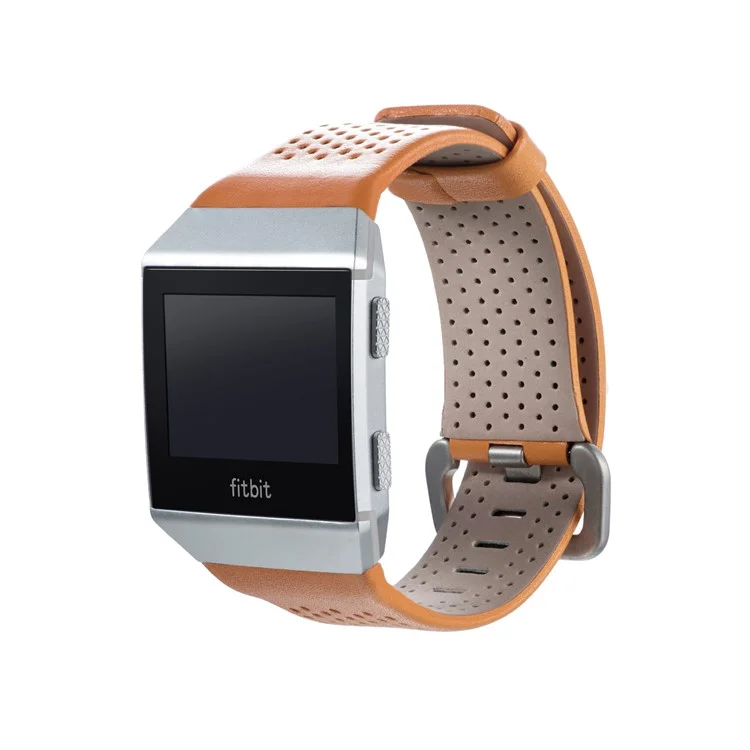 6.5-8.5inch Breathable Holes Genuine Leather Sports Watch Band for Fitbit Ionic - Orange