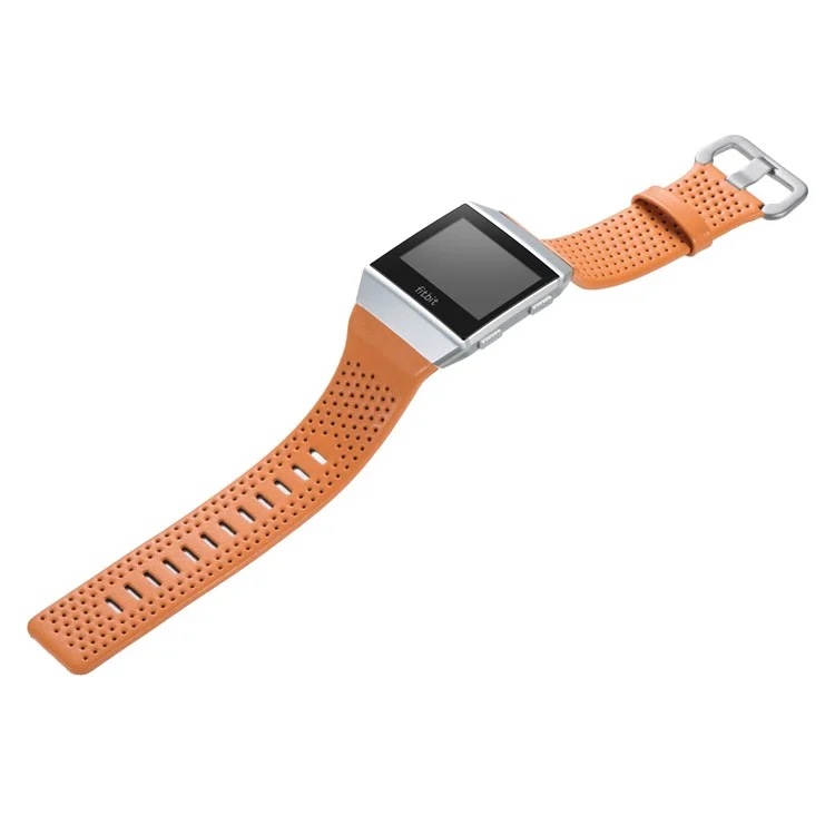 6.5-8.5inch Breathable Holes Genuine Leather Sports Watch Band for Fitbit Ionic - Orange