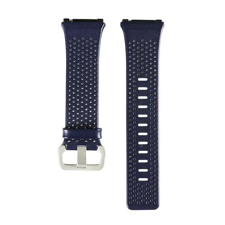 6.5-8.5inch Breathable Holes Genuine Leather Watch Wrist Band for Fitbit Ionic - Dark Blue