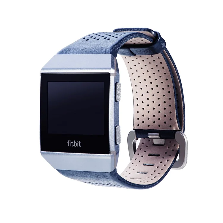 6.5-8.5inch Breathable Holes Genuine Leather Watch Wrist Band for Fitbit Ionic - Dark Blue