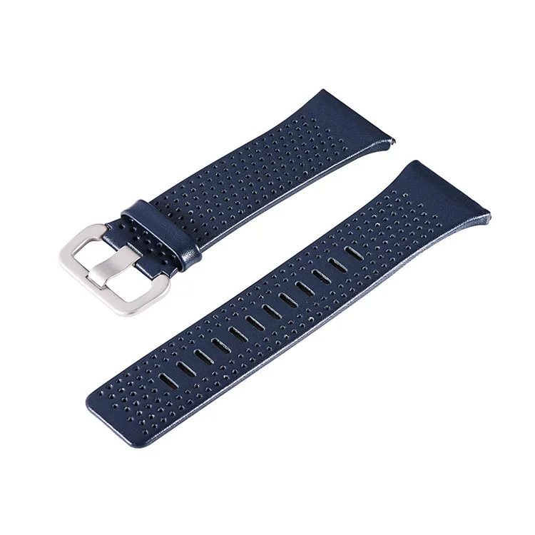6.5-8.5inch Breathable Holes Genuine Leather Watch Wrist Band for Fitbit Ionic - Dark Blue