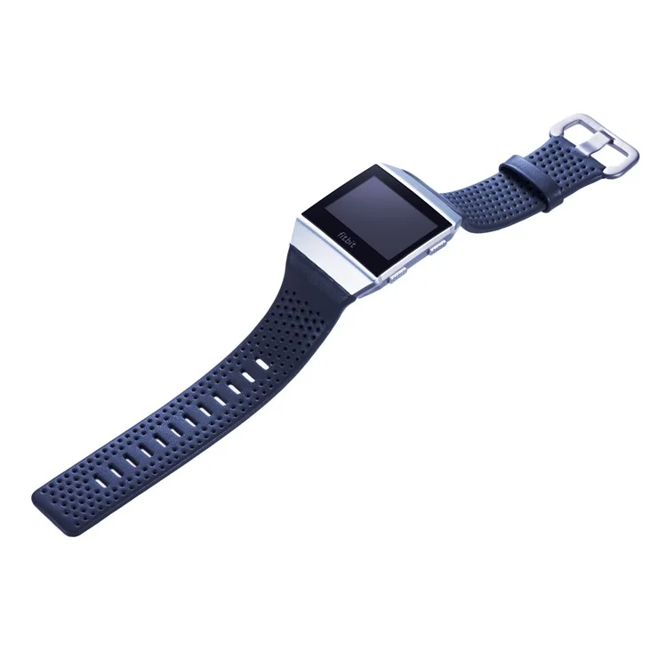 6.5-8.5inch Breathable Holes Genuine Leather Watch Wrist Band for Fitbit Ionic - Dark Blue