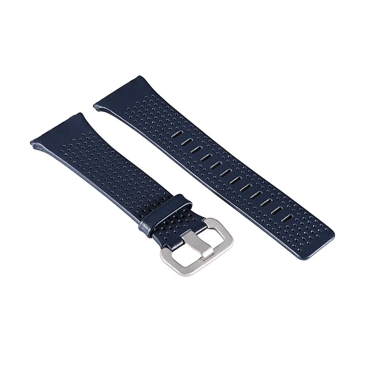 6.5-8.5inch Breathable Holes Genuine Leather Watch Wrist Band for Fitbit Ionic - Dark Blue