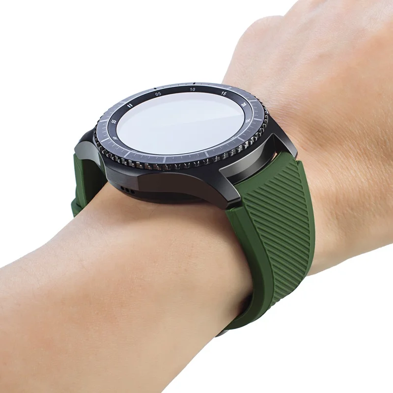For Samsung Gear S3 Frontier / S3 Classic / Fossil Q MARSHAL Gen2 Adjustable Replacement Silicone Band Sport Strap - Green