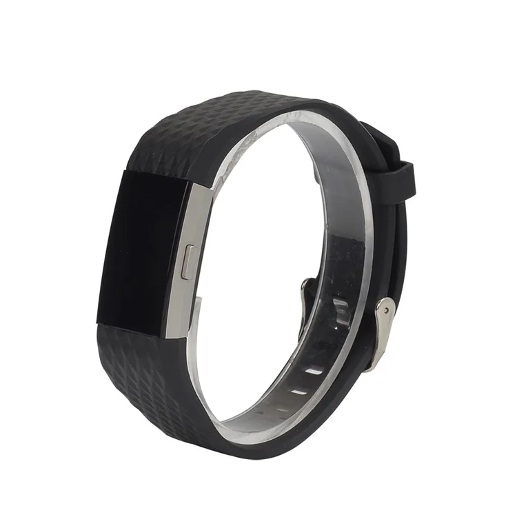 3D Rhombus Texture Silicone Wrist Strap for Fitbit Charge 2 - Black
