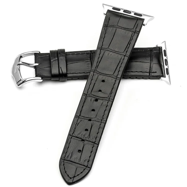 QIALINO Top-layer Cowhide Leather Watch Band Replacement for Apple Watch Series 3/2/1 38mm - Black