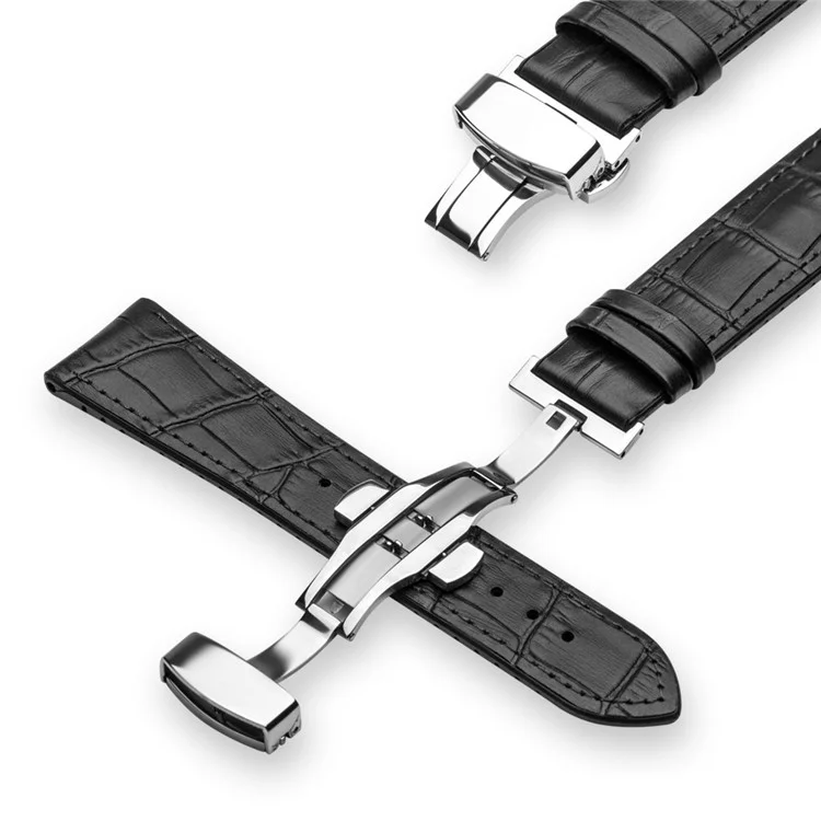 Top-layer Cowhide Leather Butterfly Clasp Watch Band Replacement for Apple Watch Series 3/2/1 38mm - Black