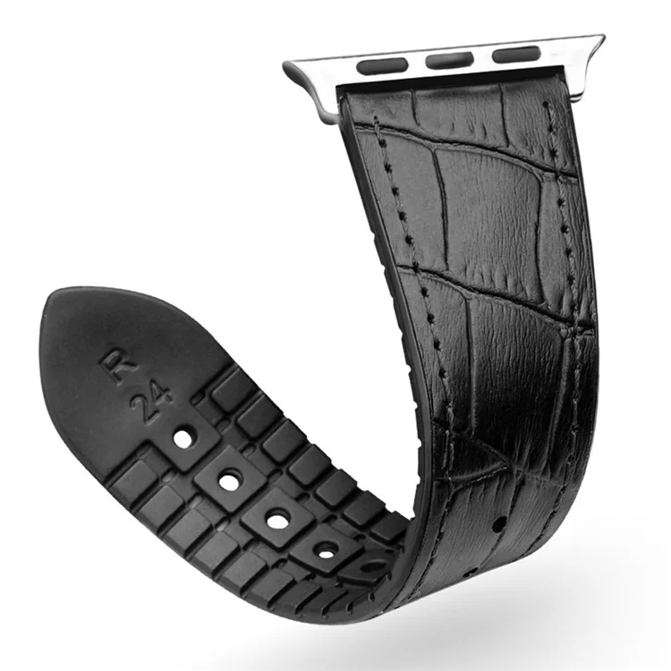 Top-layer Cowhide Leather Butterfly Clasp Watch Band Strap for Apple Watch Series 3/2/1 42mm - Black