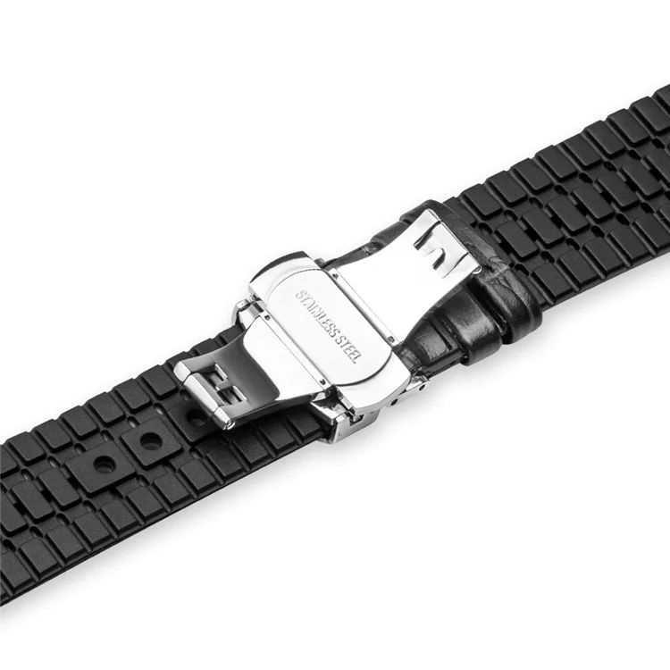 Top-layer Cowhide Leather Butterfly Clasp Watch Band Strap for Apple Watch Series 3/2/1 42mm - Black
