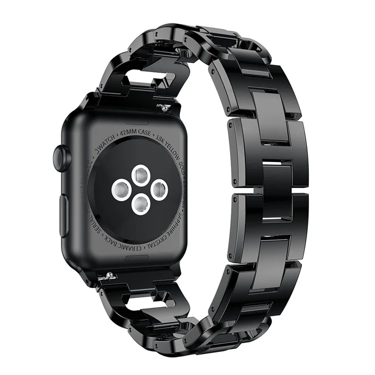 Rhinestones Decor D Shaped Stainless Steel Watch Band for Apple Watch Series 3/2/1 38mm - Black