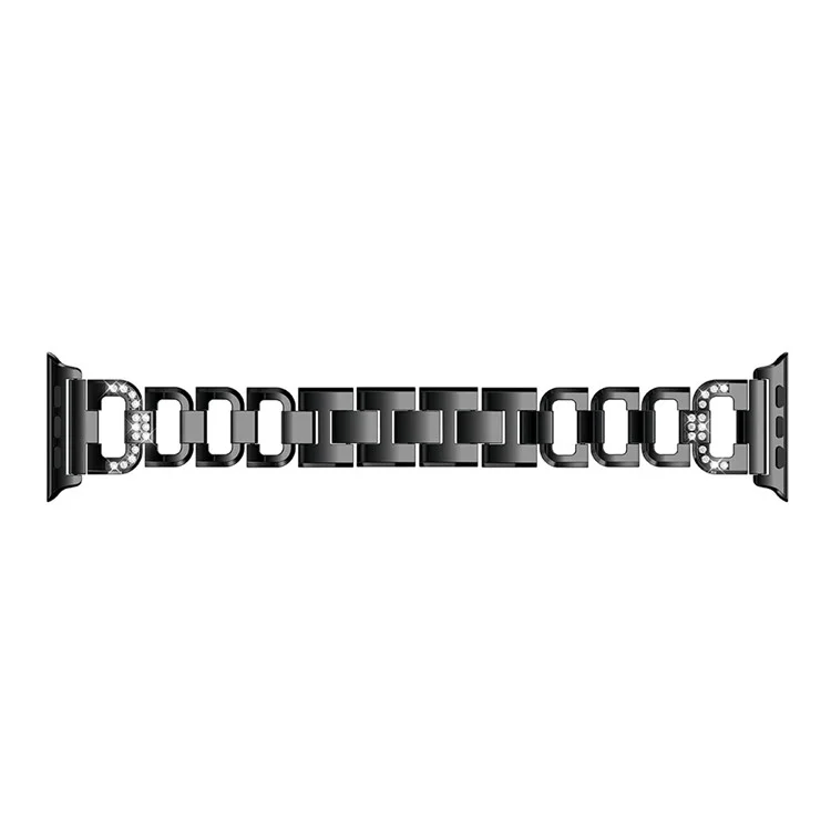 Rhinestones Decor D Shaped Stainless Steel Watch Band for Apple Watch Series 3/2/1 38mm - Black