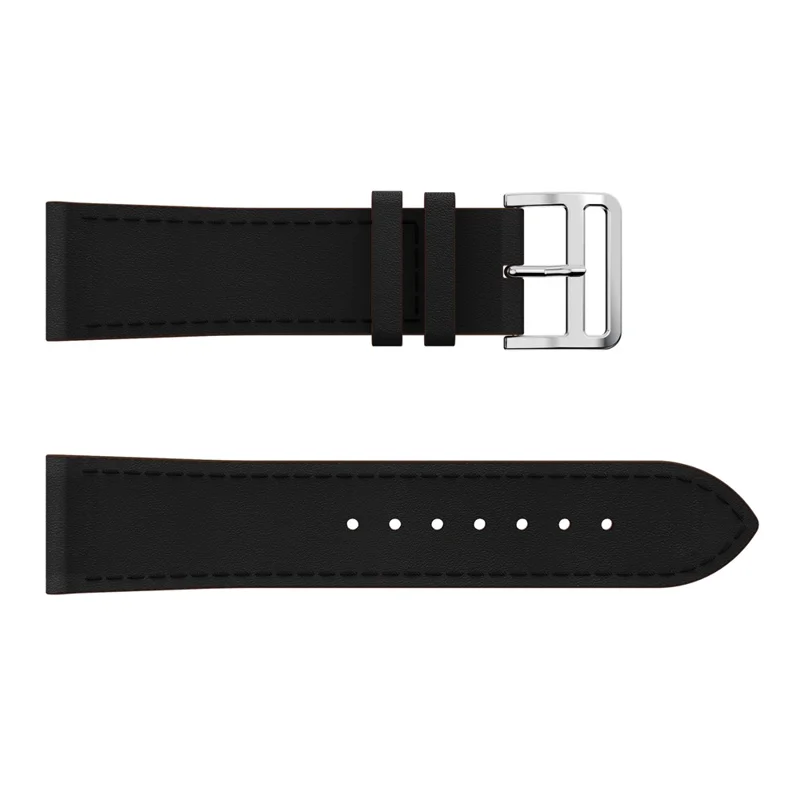 23mm Genuine Leather Wrist Strap for Fitbit Versa, Adjustable Replacement Watch Band - Black