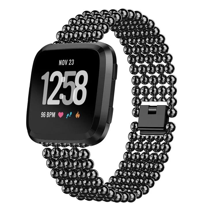 22cm Five Beads Buckle Closure Stainless Steel Watch Band for Fitbit Versa - Black