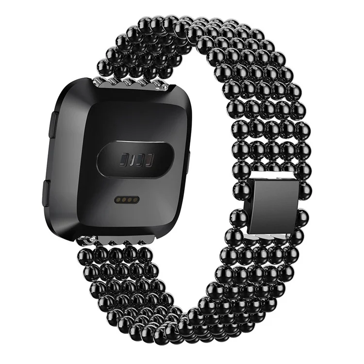 22cm Five Beads Buckle Closure Stainless Steel Watch Band for Fitbit Versa - Black