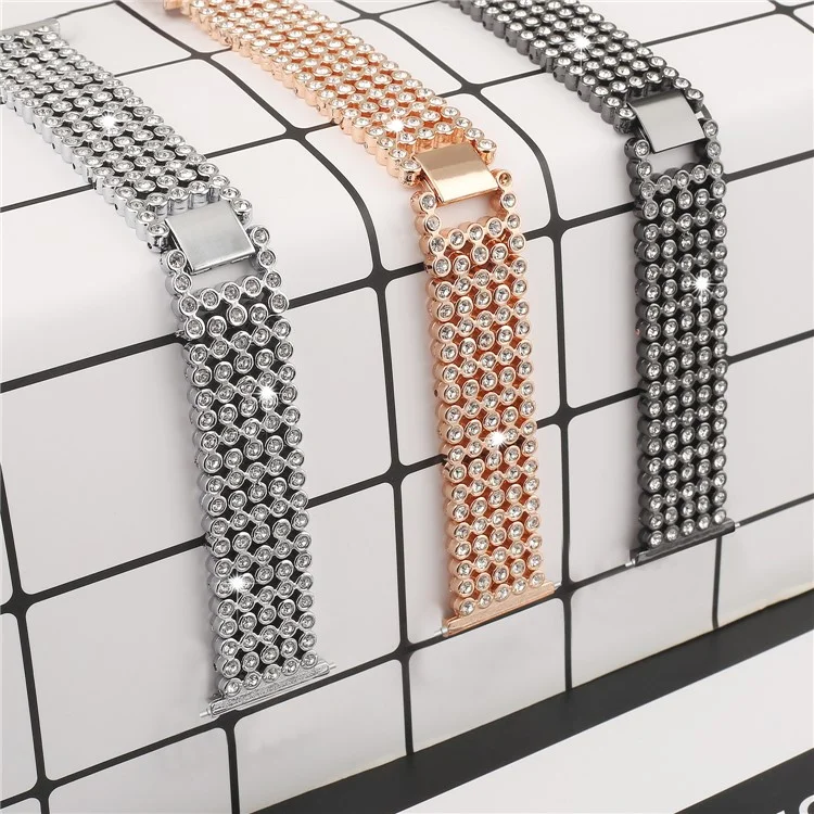 Rhinestones Decor Stainless Steel Watch Band Strap for Fitbit Versa - Black