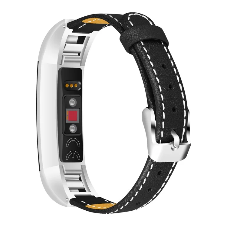 Genuine Leather Watch Band for Fitbit Alta - Black