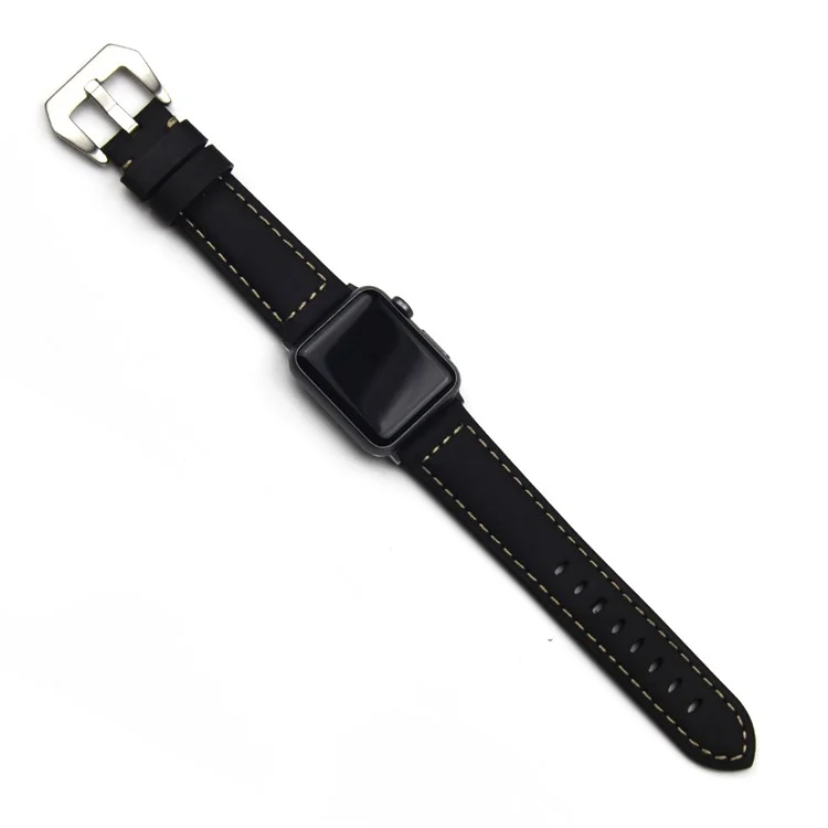 Stitching Genuine Leather Watch Band with Buckle for Apple Watch Series 3/2/1 38mm - Black