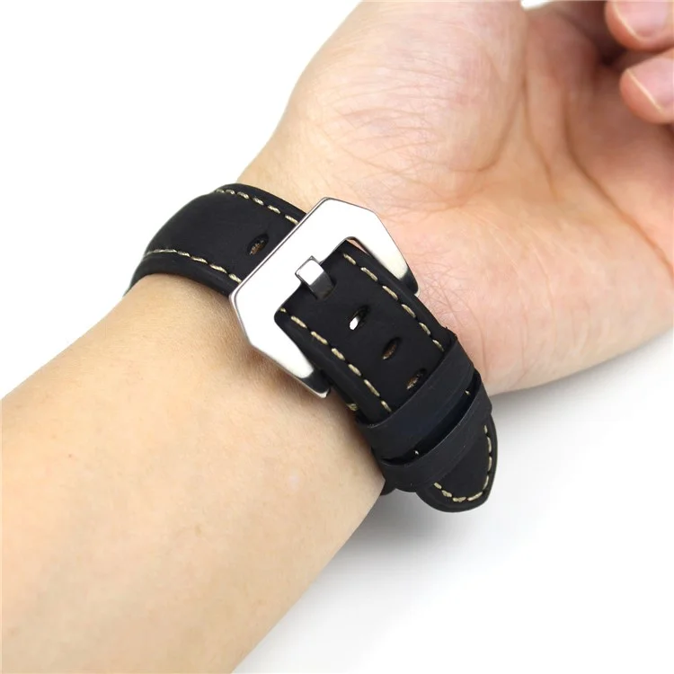 Stitching Genuine Leather Watch Band with Buckle for Apple Watch Series 3/2/1 38mm - Black
