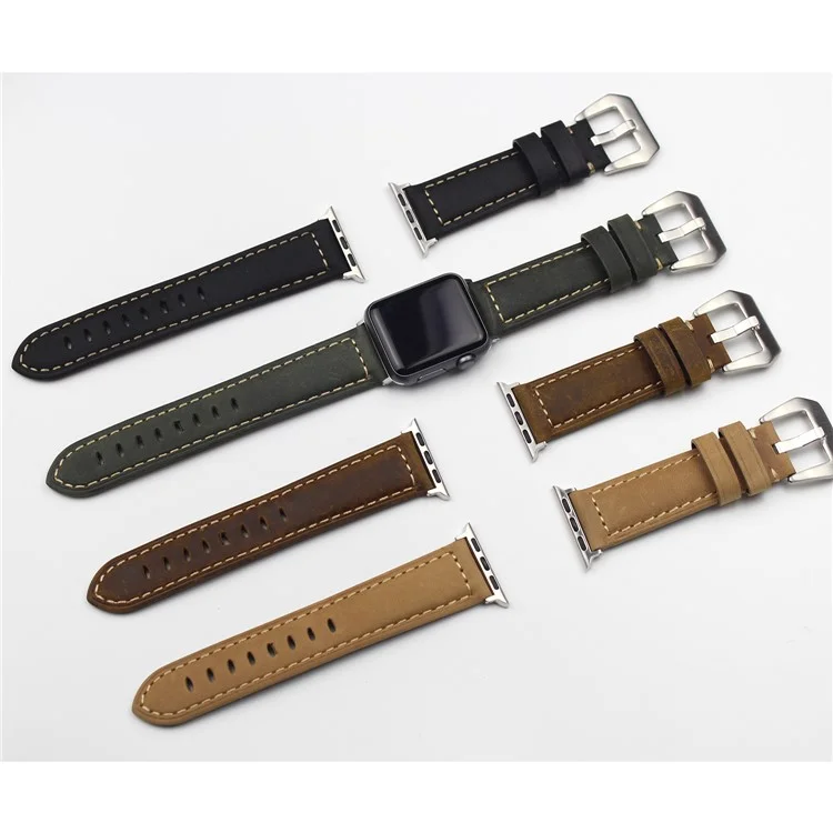 Stitching Genuine Leather Watch Band with Buckle for Apple Watch Series 3/2/1 38mm - Black
