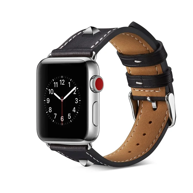 Genuine Leather Rivet Decor Watch Band for Apple Watch Series 3/2/1 38mm - Black