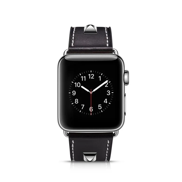 Genuine Leather Rivet Decor Watch Band for Apple Watch Series 3/2/1 38mm - Black