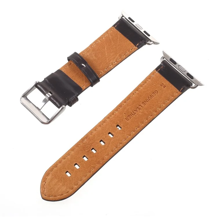 Vintage Oil Wax Genuine Leather Watch Band for Apple Watch Series 3/2/1 38mm - Black