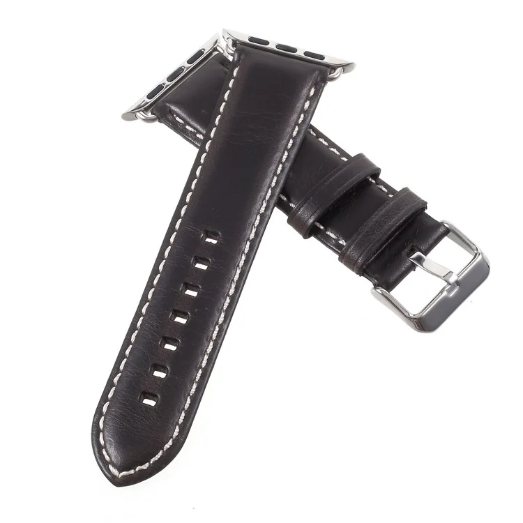 Vintage Oil Wax Genuine Leather Watch Band for Apple Watch Series 3/2/1 38mm - Black